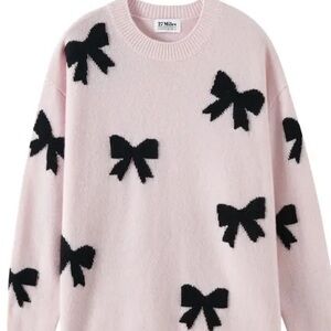 27 Miles Malibu Pink Cashmere Sweater with Black Bow Details